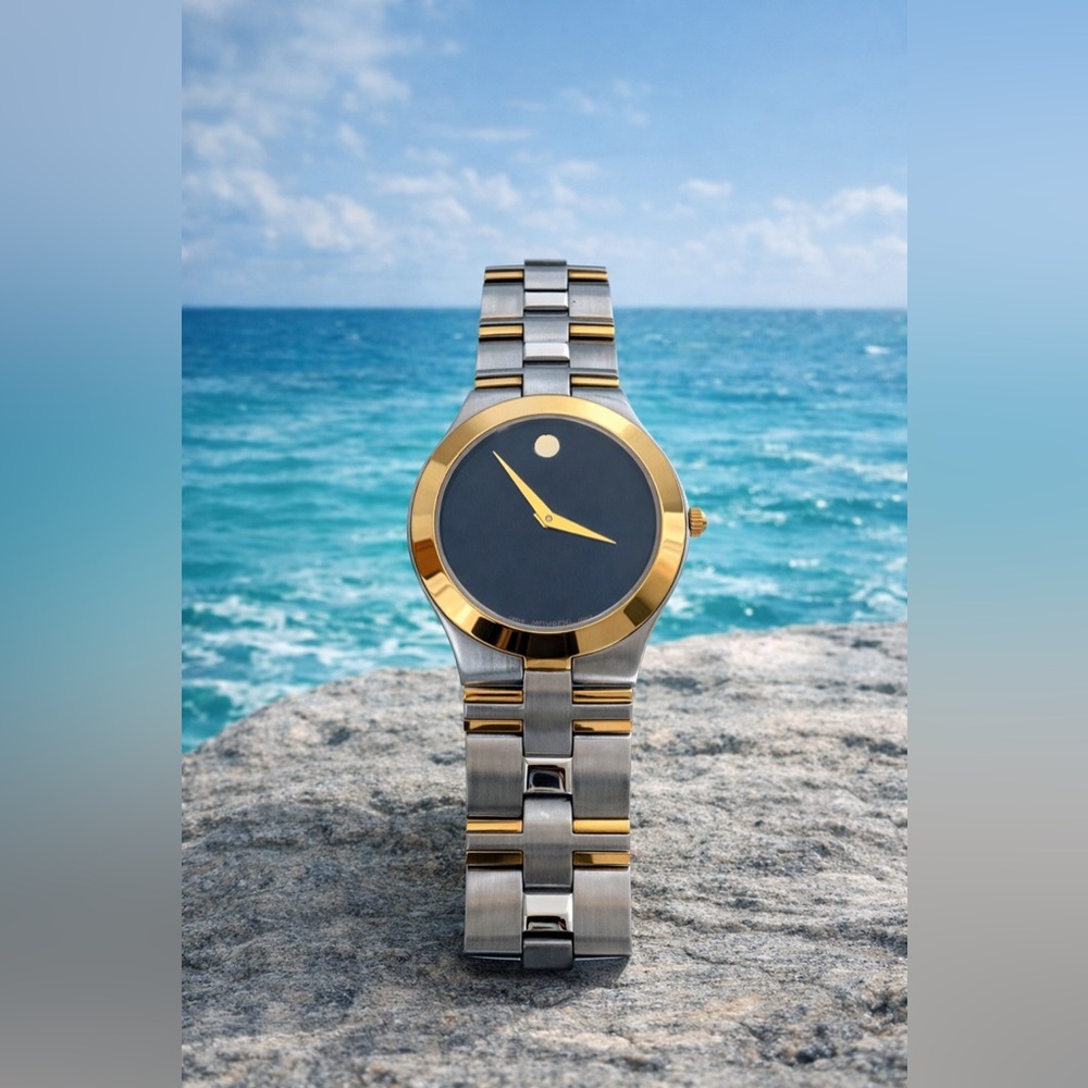 Movado Museum Classic Two Tone Swiss Watch Sapphire Crystal Minimalist